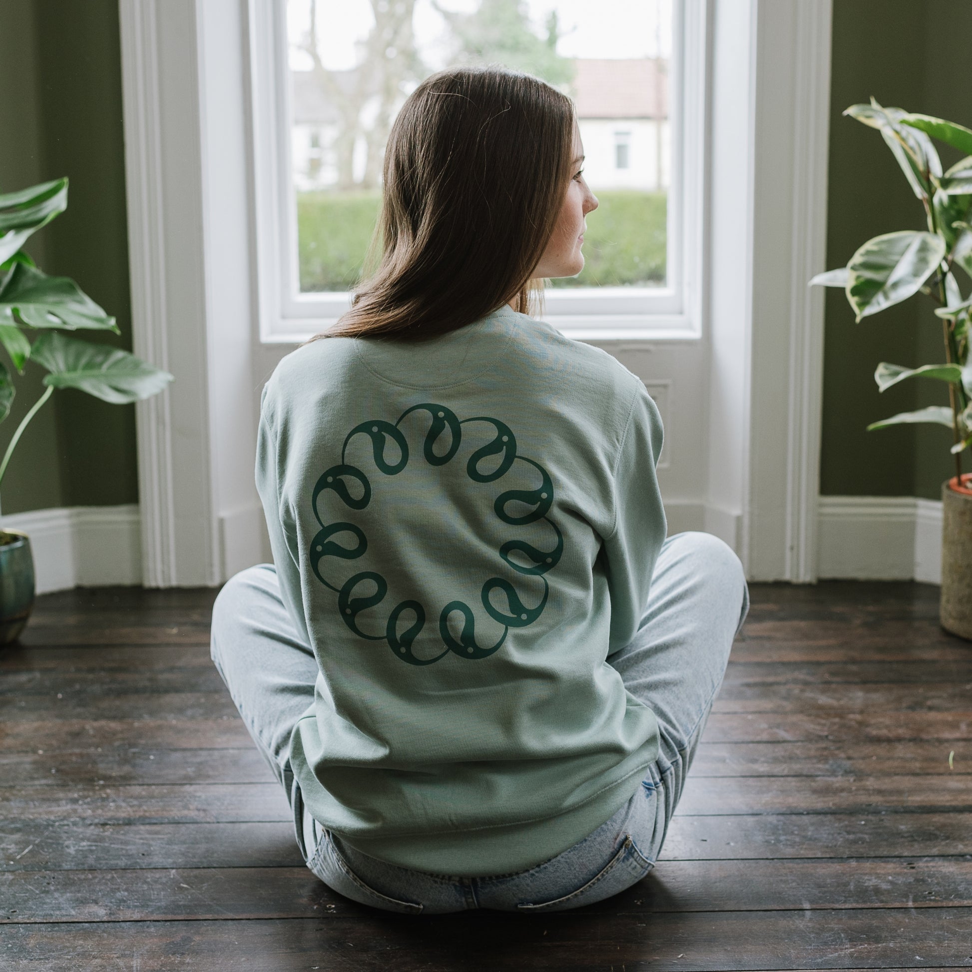 Back of Every Little Thread Sweatshirt in Aloe Colour