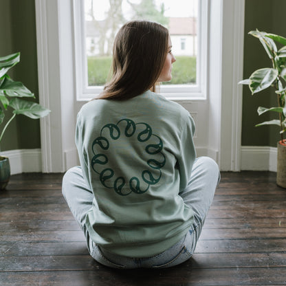 Back of Every Little Thread Sweatshirt in Aloe Colour