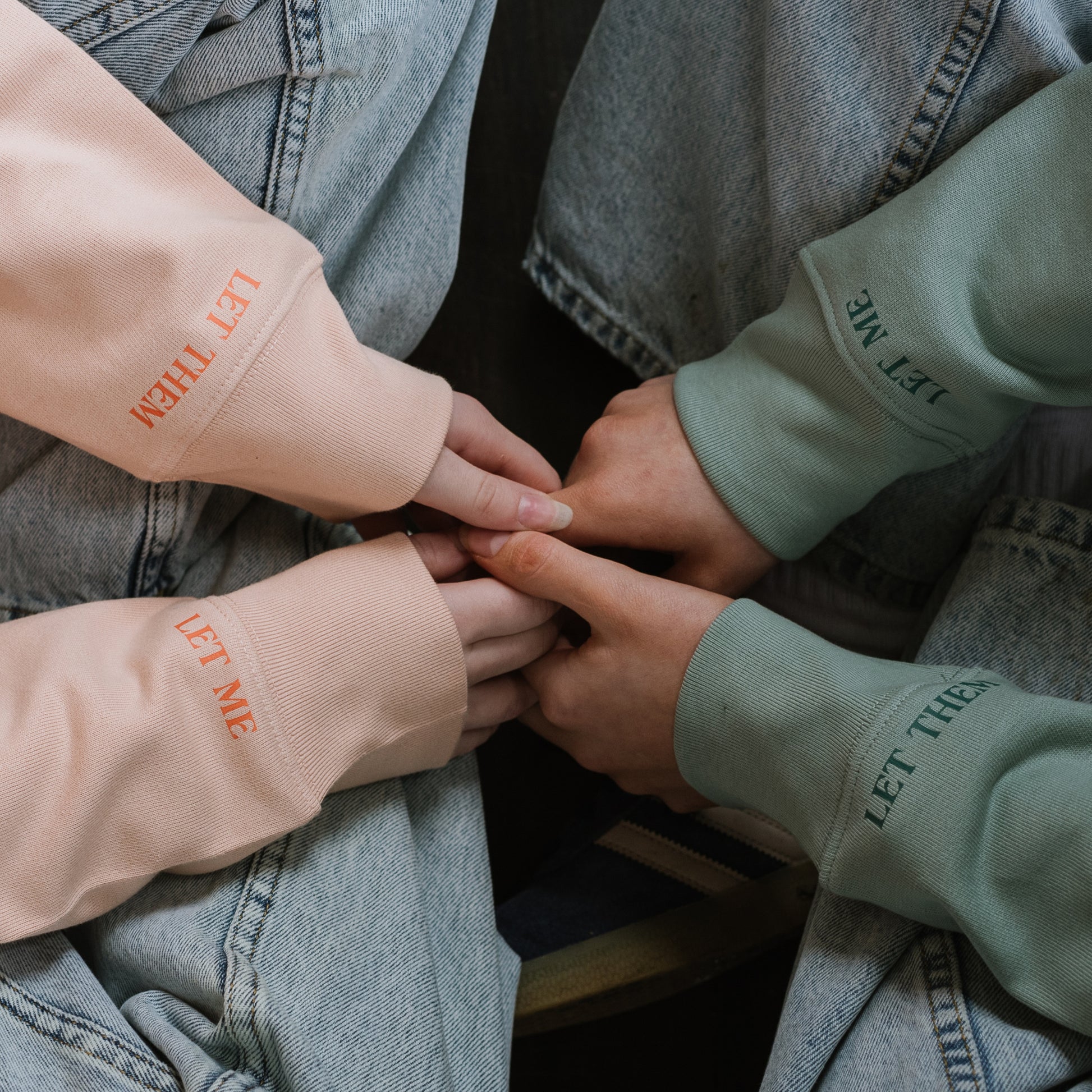 Holding hands, Let Them Let Me Sleeve in Aloe and Peach colour by Every Little Thread