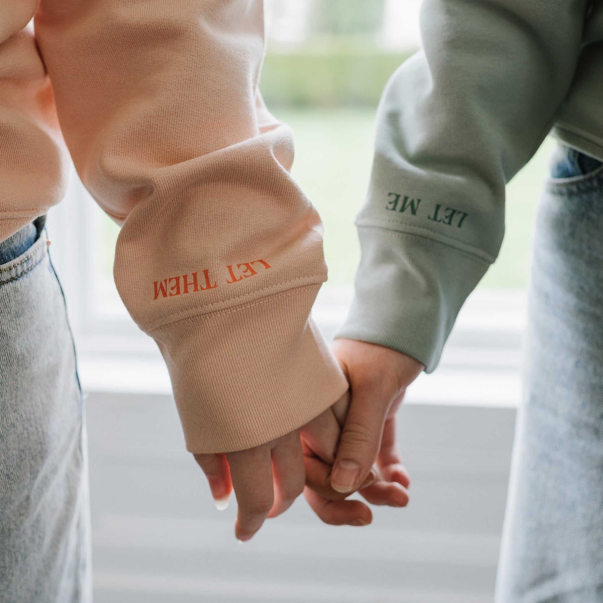 Holding hands, Let Them Let Me Sleeve in Aloe and Peach colour by Every Little Thread